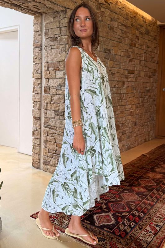Made in Italy Tiki Pure Cotton Midi Dress White /43 =
